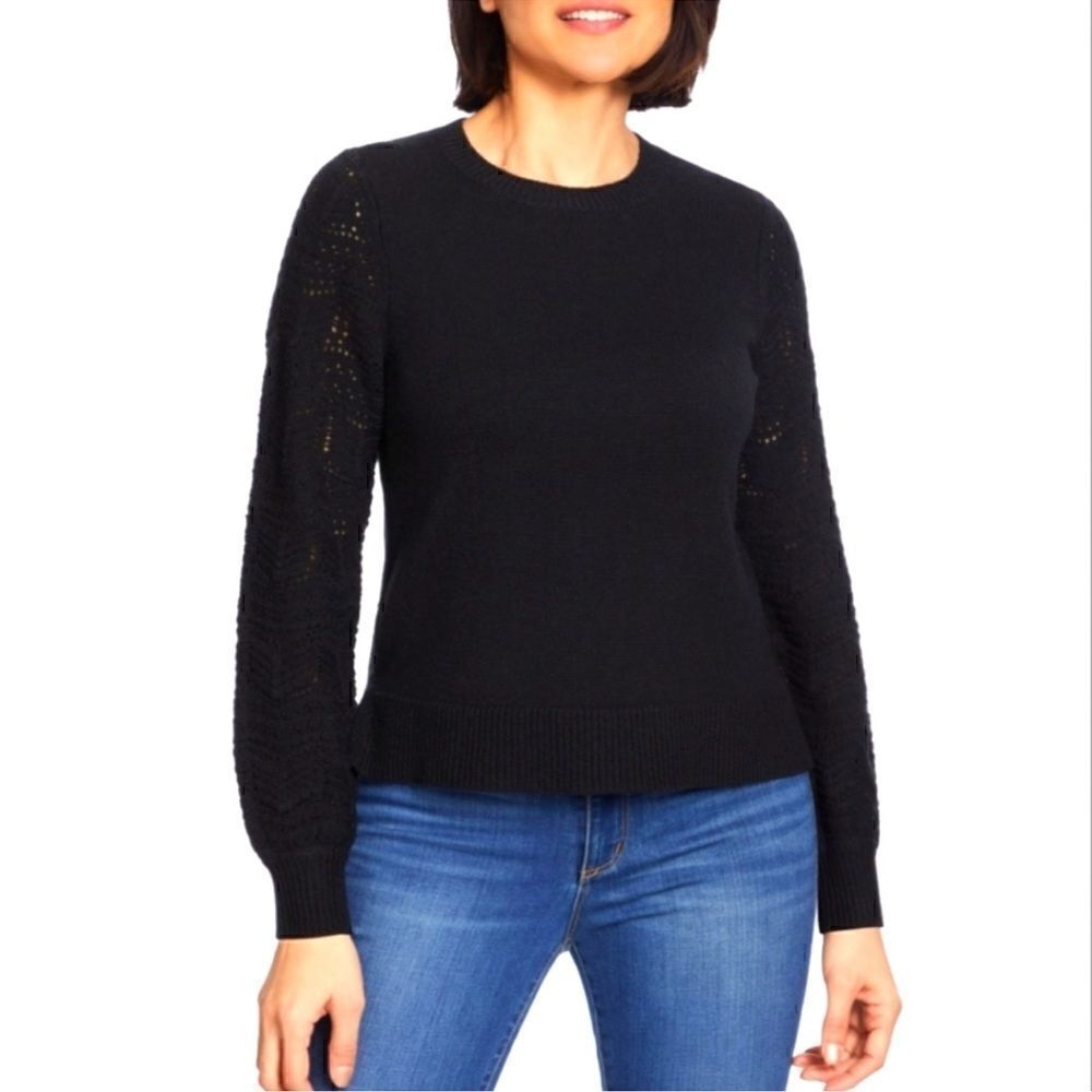 Christian Siriano Pointelle Pull Over Sweater black size XS NWT